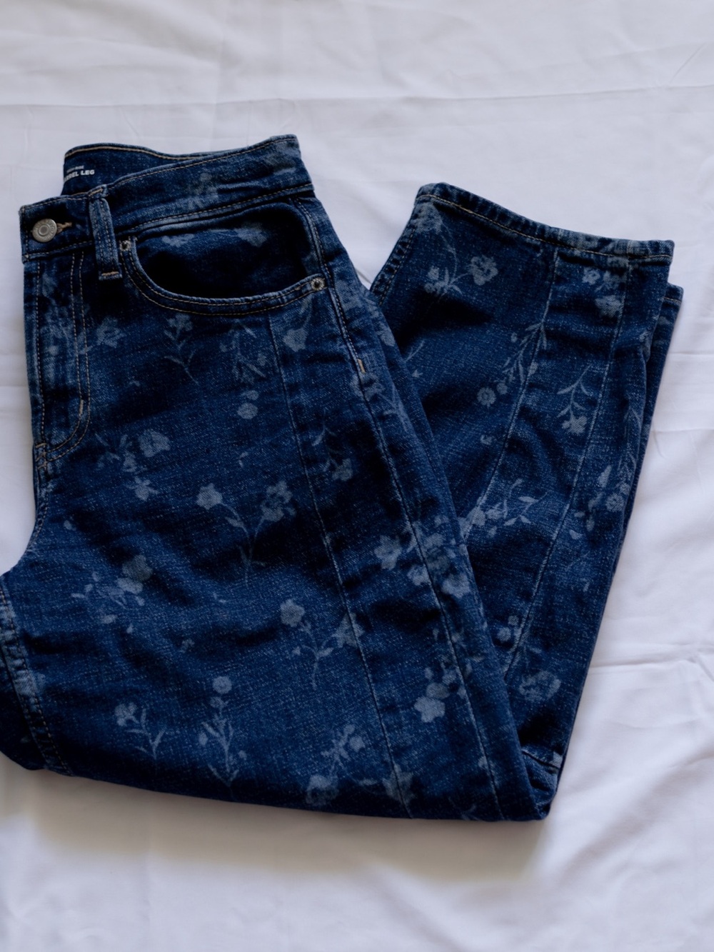Old Navy Dark Blue Floral Denim Barrel Leg Jeans